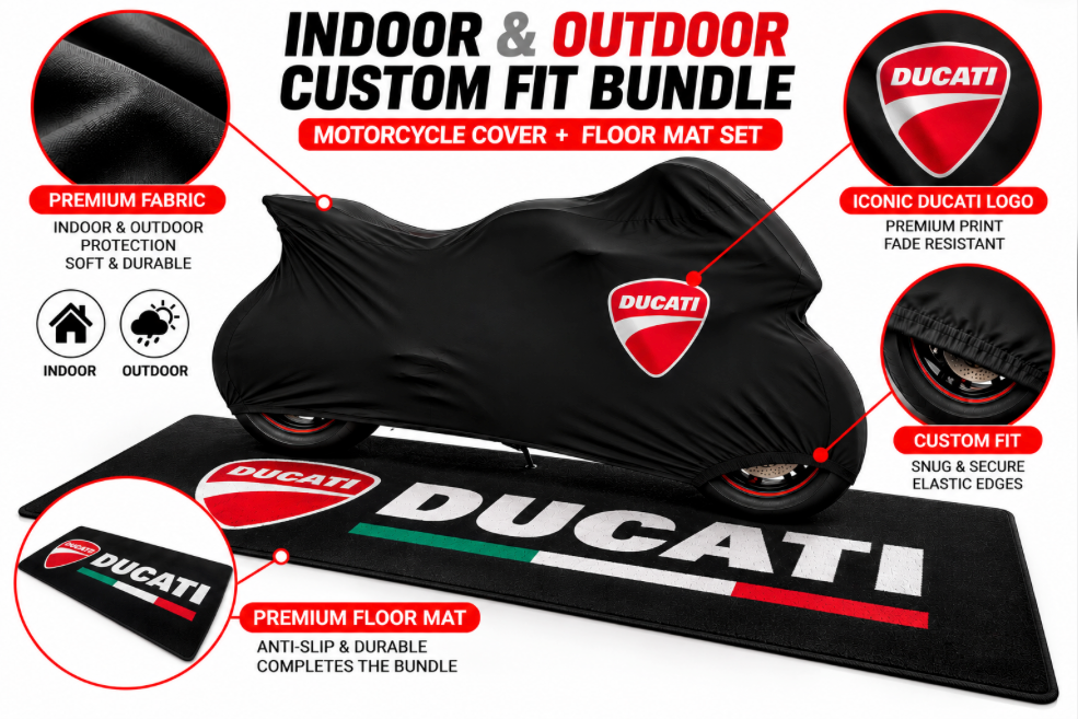 Ducati Motorcycle Rug & Cover BUNDLE – Choose Indoor or Outdoor Cover