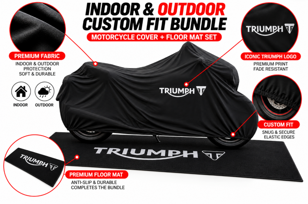 Triumph Motorcycle Rug & Cover BUNDLE – Choose Indoor or Outdoor Cover