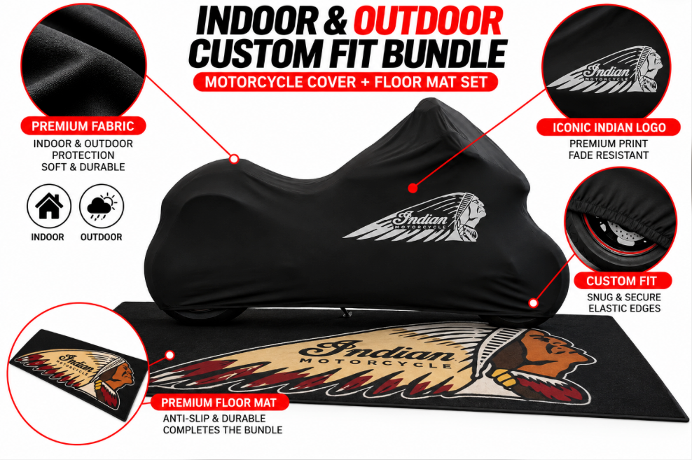 INDIAN Motorcycle Rug & Cover BUNDLE – Choose Indoor or Outdoor Cover
