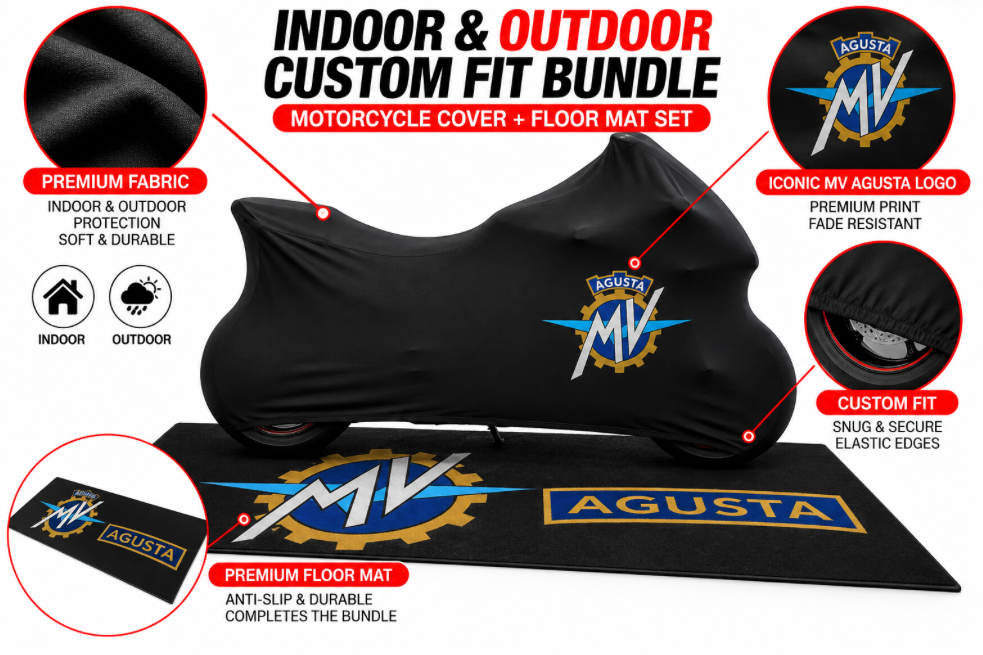 MV AGUSTA Motorcycle Rug & Cover BUNDLE – Choose Indoor or Outdoor Cover