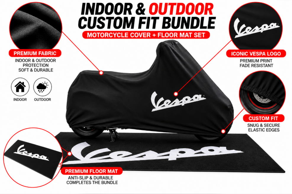 Vespa Motorcycle Rug & Cover BUNDLE – Choose Indoor or Outdoor Cover