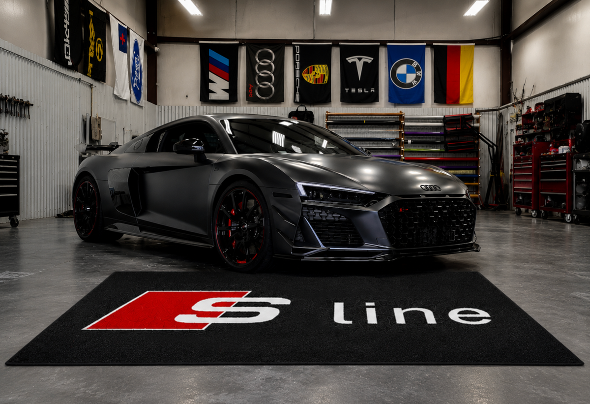 Audi Garage Floor Mat 5x7 FT (60x87 Inches) Premium Showroom Rug & Wall Decor