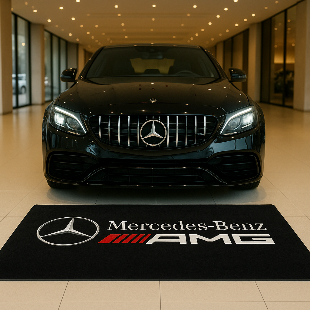 Mercedes Benz Garage Floor Mat 5x7 FT (60x87 Inches) Premium Showroom Rug & Wall Decor Luxury Racing Style