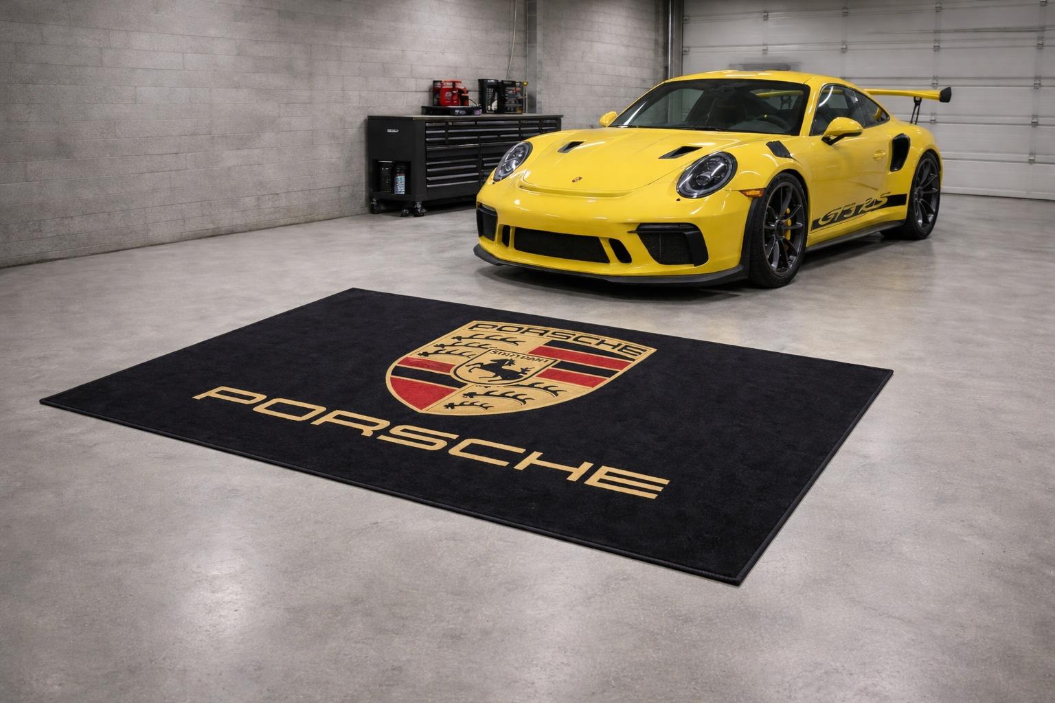 Porsche Garage Floor Mat 5x7 FT (60x87 Inches) Premium Showroom Rug & Wall Decor Luxury Racing Style