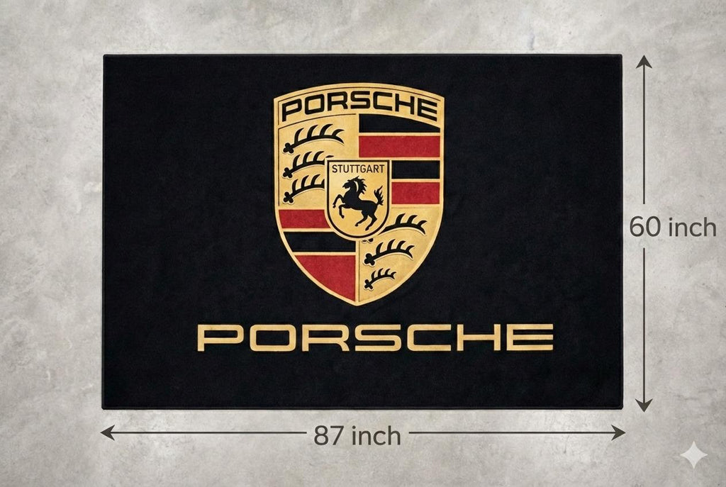 Porsche Garage Floor Mat 5x7 FT (60x87 Inches) Premium Showroom Rug & Wall Decor Luxury Racing Style