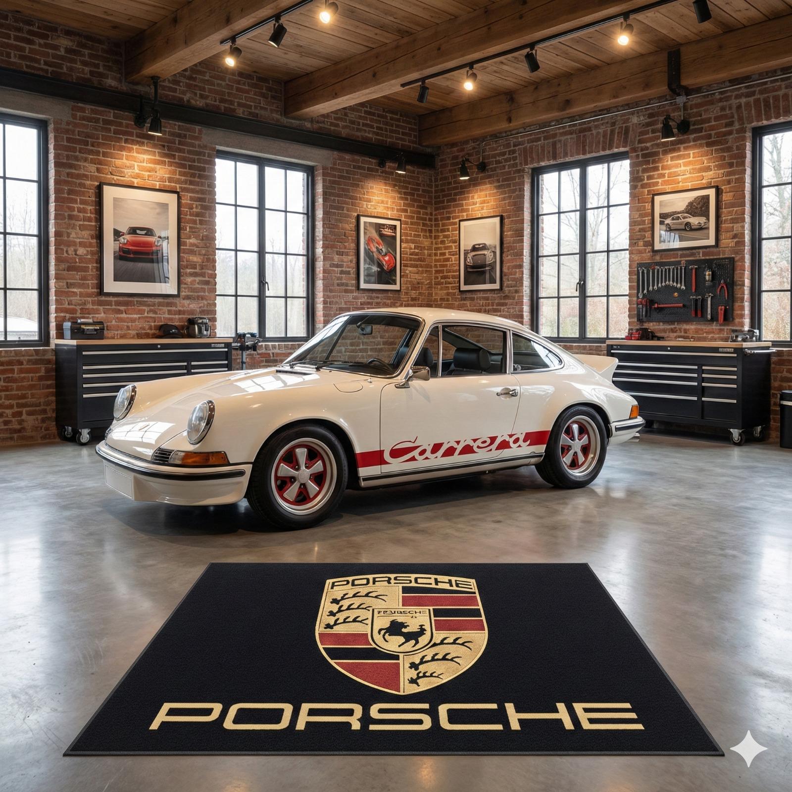 Porsche Garage Floor Mat 5x7 FT (60x87 Inches) Premium Showroom Rug & Wall Decor Luxury Racing Style