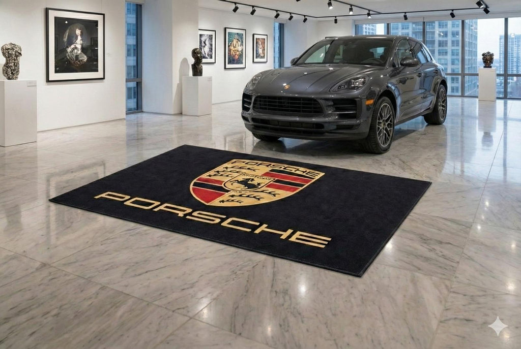 Porsche Garage Floor Mat 5x7 FT (60x87 Inches) Premium Showroom Rug & Wall Decor Luxury Racing Style