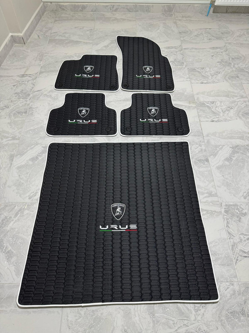Lamborghini URUS Leather Car Floor Mat + Trunk Mat Full Set + 2 Pcs Lumbar Pillow, Waterproof Custom Car Mat