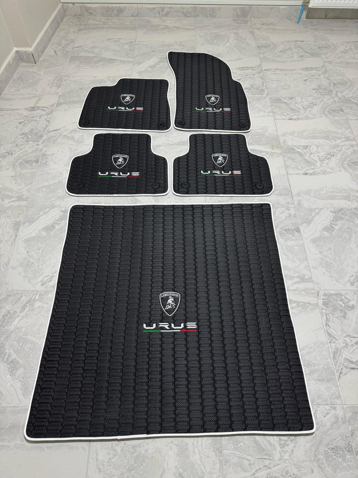 Lamborghini URUS Leather Car Floor Mat + Trunk Mat Full Set + 2 Pcs Lumbar Pillow, Waterproof Custom Car Mat
