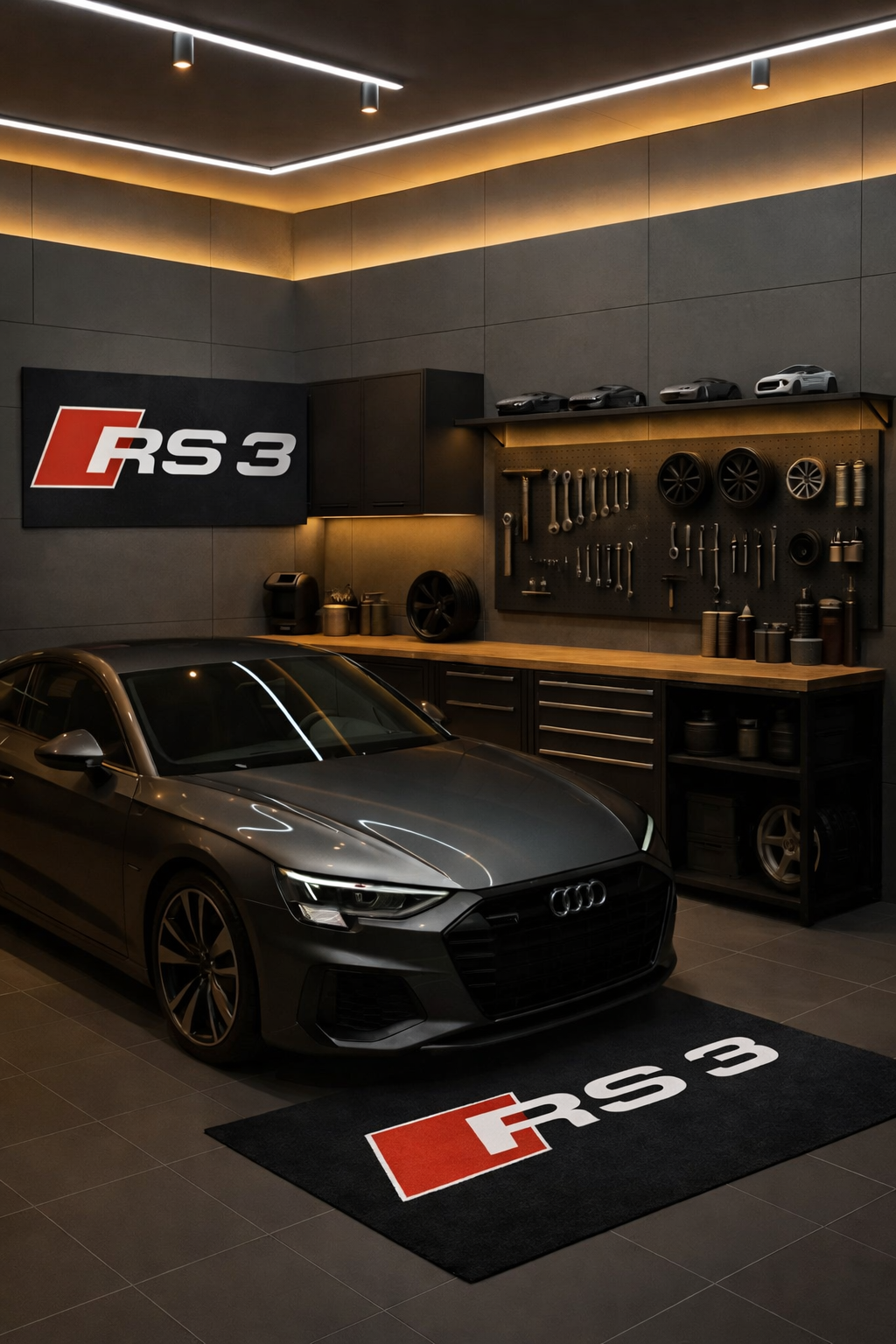 Audi RS3 Garage Floor Mat 5x7 FT (60x87 Inches) Premium Showroom Rug & Wall Decor