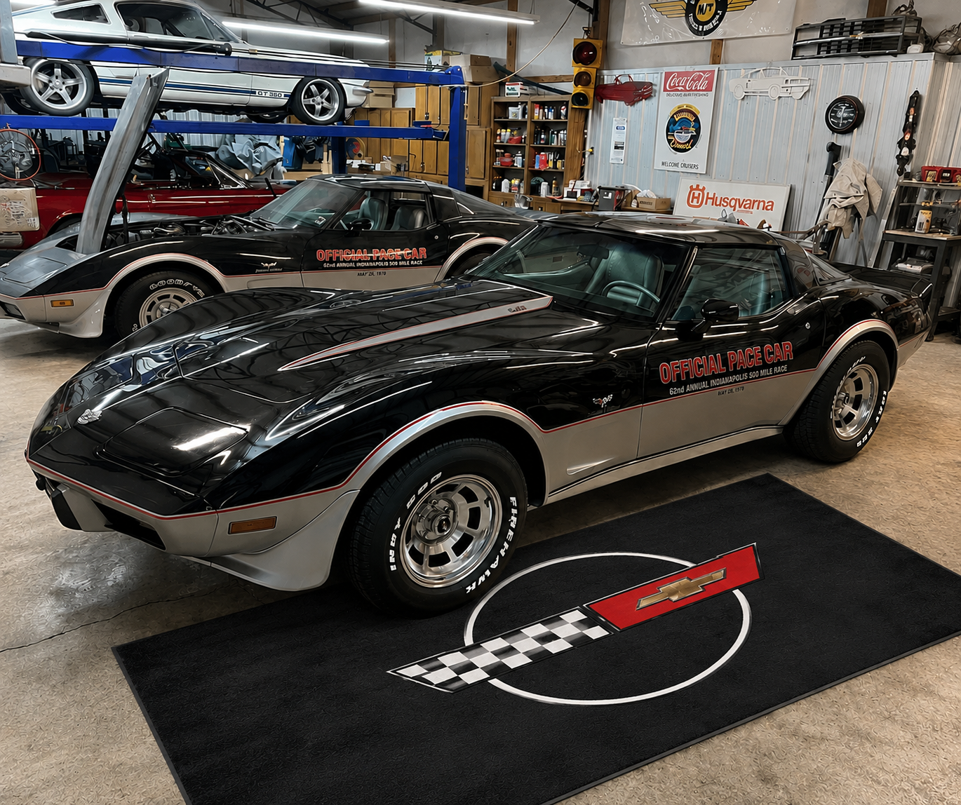 Corvette C4 Garage Floor Mat 5x7 FT (60x87 Inches) Premium Showroom Rug Wall Decor