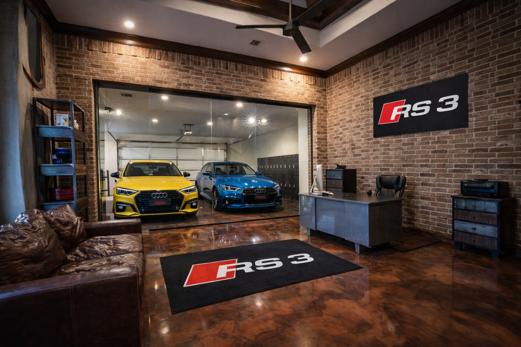 Audi RS3 Garage Floor Mat 5x7 FT (60x87 Inches) Premium Showroom Rug & Wall Decor