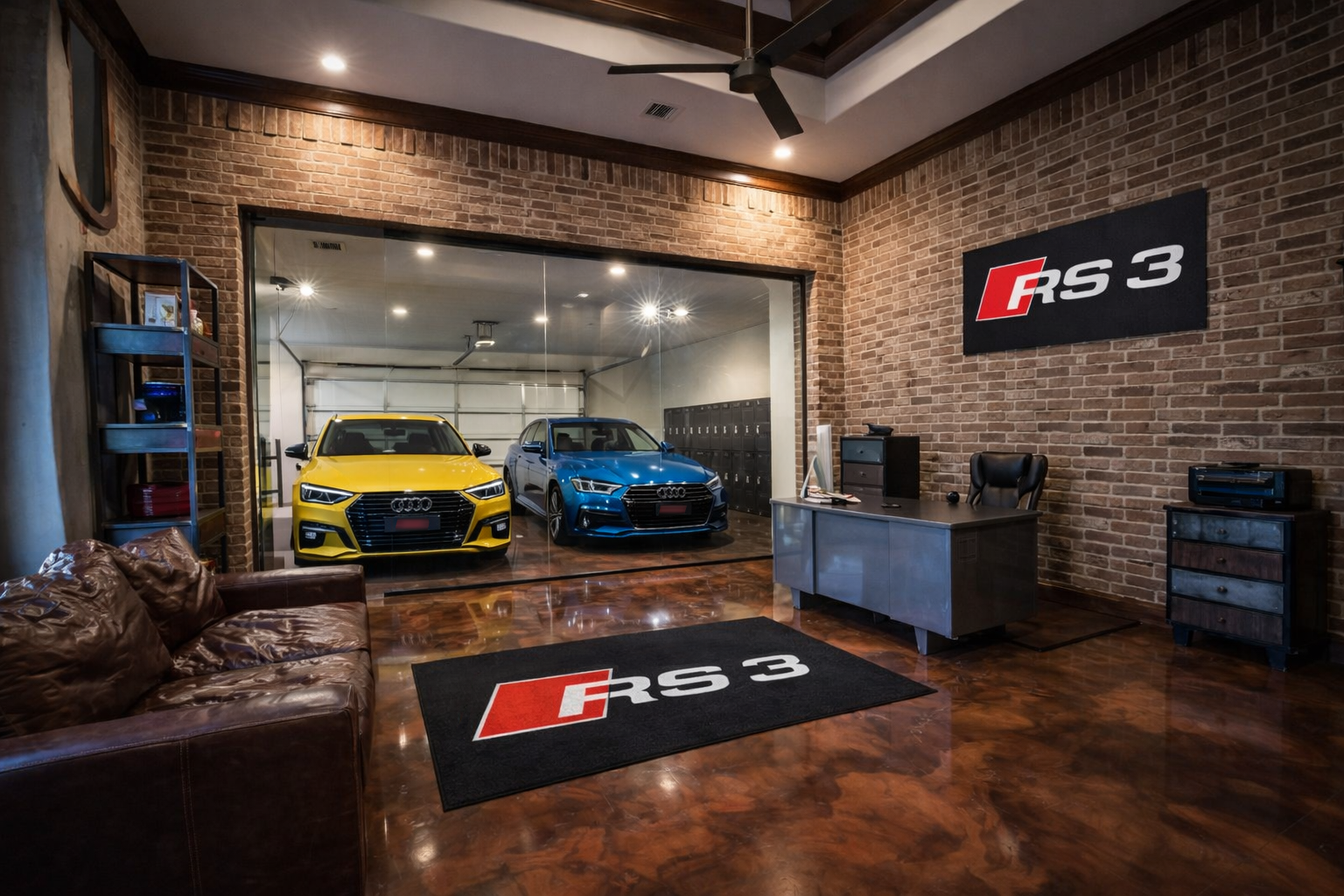 Audi RS3 Garage Floor Mat 5x7 FT (60x87 Inches) Premium Showroom Rug & Wall Decor
