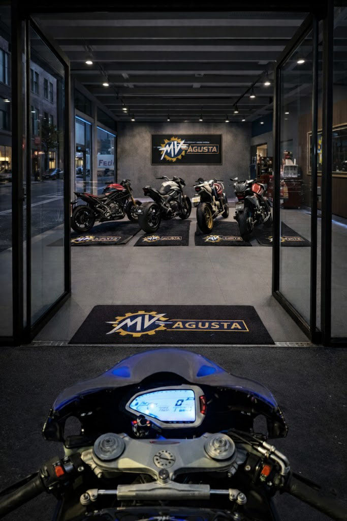 MV Agusta Motorcycle Garage Floor Mat 32x87 Inches Premium Showroom Rug Wall Decor Racing Style Bike Carpet
